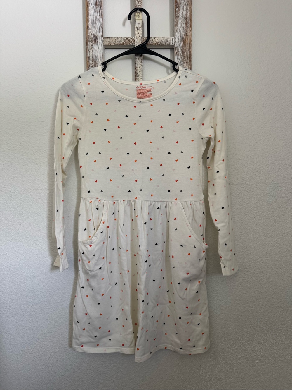 Cat & Jack Cream Long-Sleeve Heart Pocket Dress